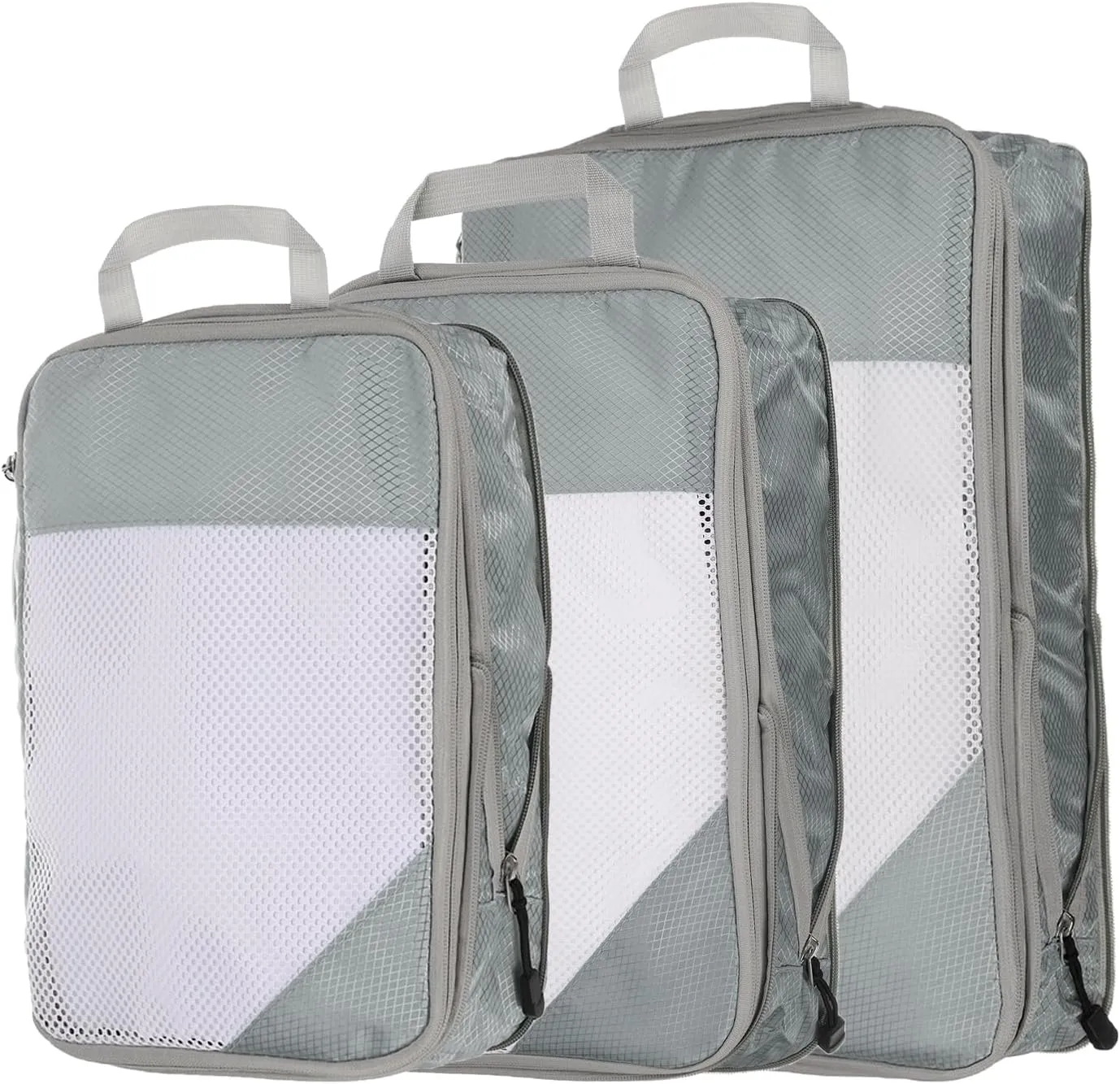 HARFINGTON 3pcs Compression Packing Cube for Suitcases Lightweight Luggage Organizers Bag Travel Essentials Compression Bags for Carry on Suitcases, Grey