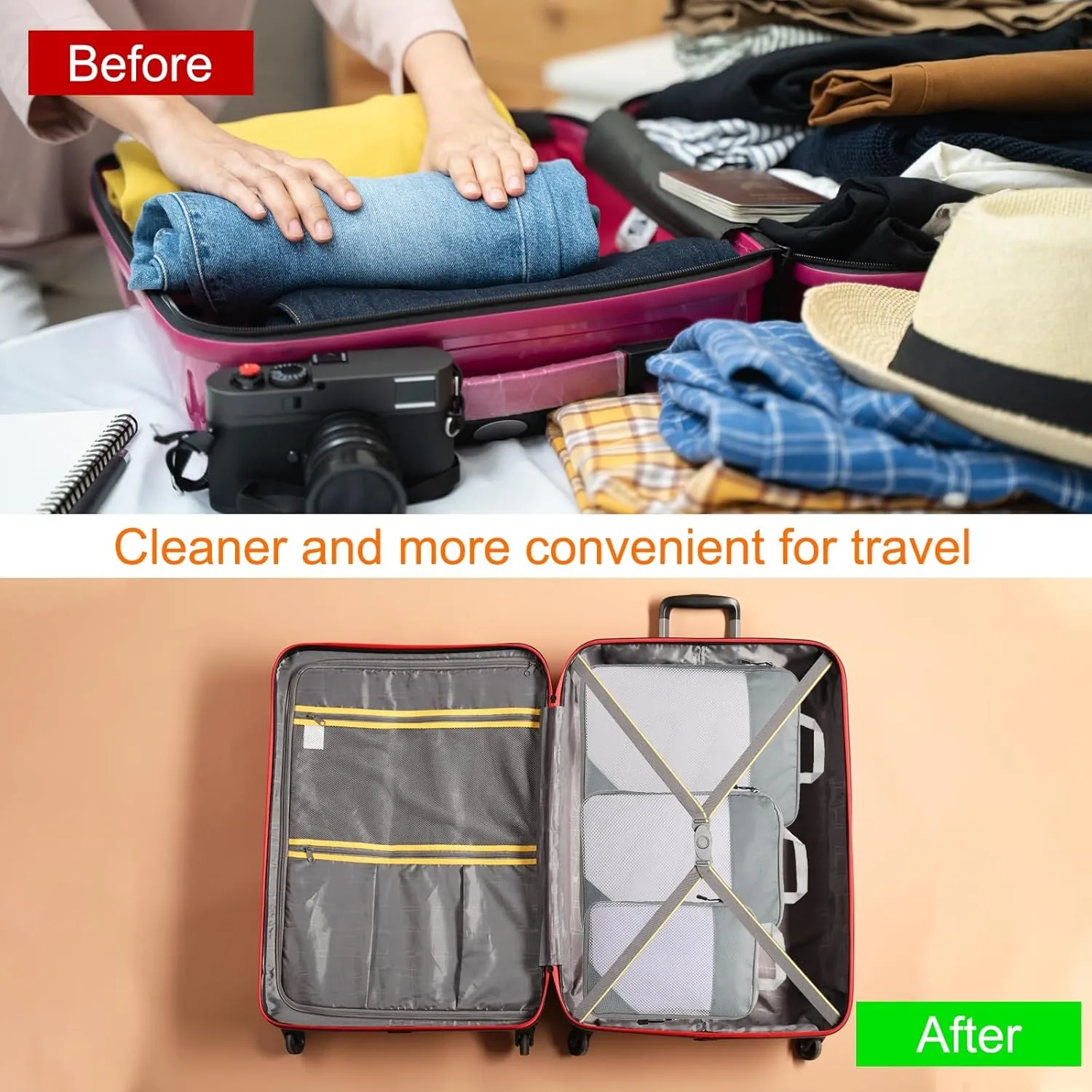 HARFINGTON 3pcs Compression Packing Cube for Suitcases Lightweight Luggage Organizers Bag Travel Essentials Compression Bags for Carry on Suitcases, Grey