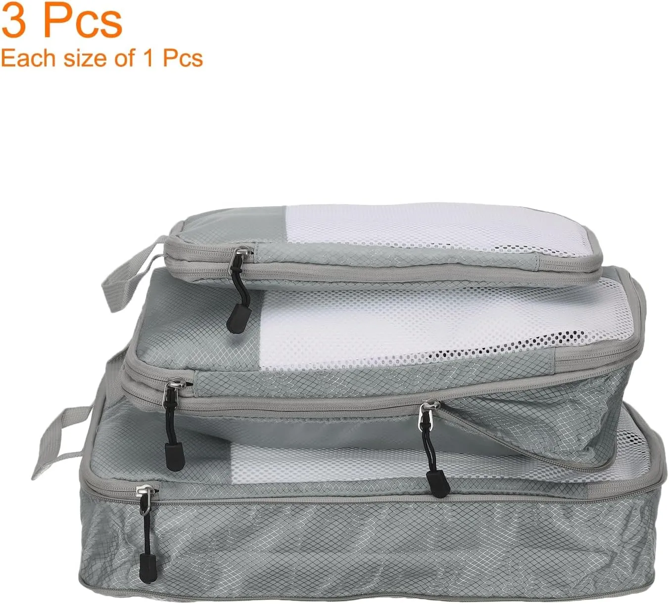 HARFINGTON 3pcs Compression Packing Cube for Suitcases Lightweight Luggage Organizers Bag Travel Essentials Compression Bags for Carry on Suitcases, Grey