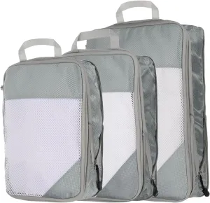 HARFINGTON 3pcs Compression Packing Cube for Suitcases Lightweight Luggage Organizers Bag Travel Essentials Compression Bags for Carry on Suitcases, Grey