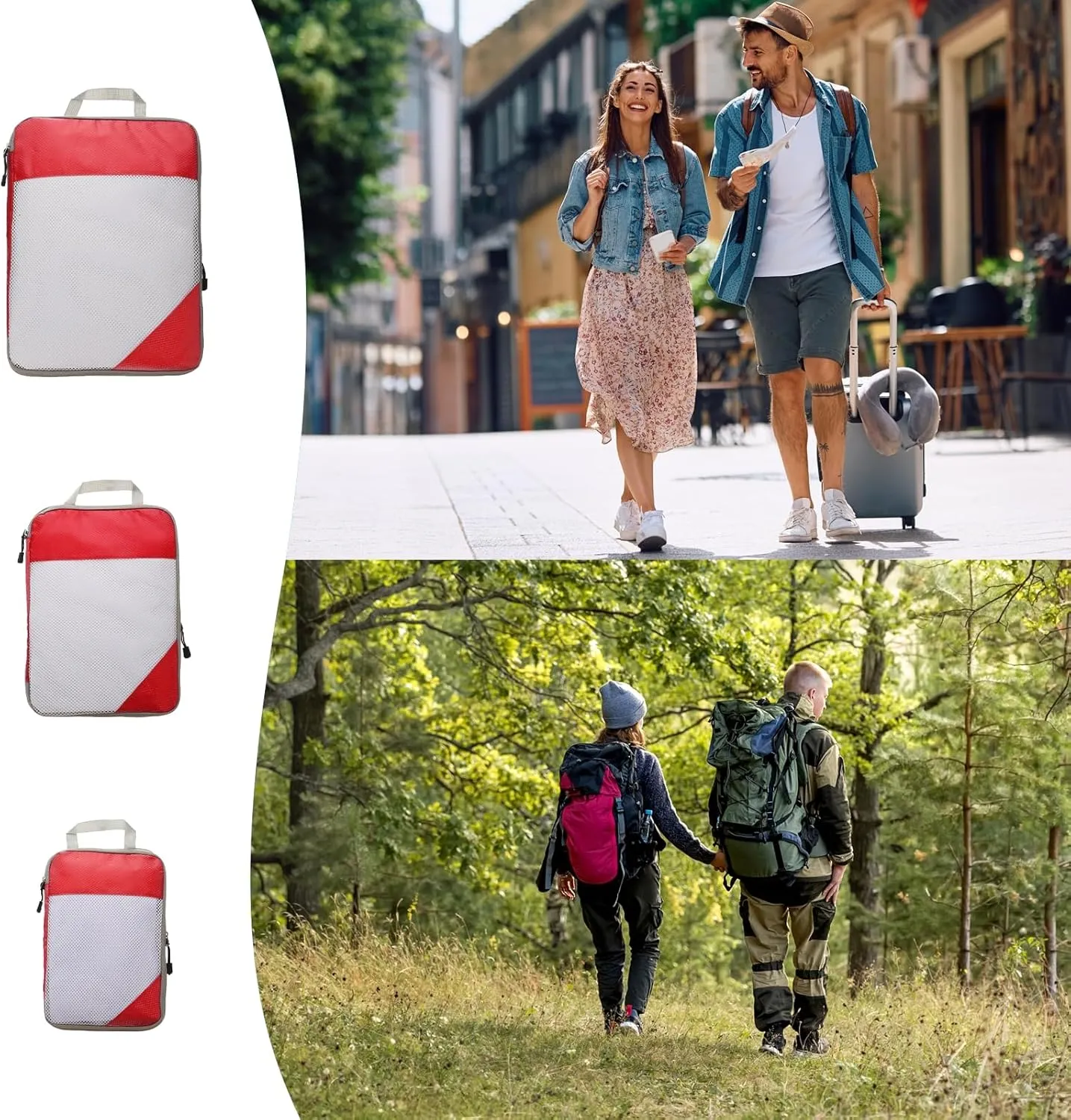 HARFINGTON 3pcs Compression Packing Cube for Suitcases Lightweight Luggage Organizers Bag Travel Essentials Compression Bags for Carry on Suitcases, Red