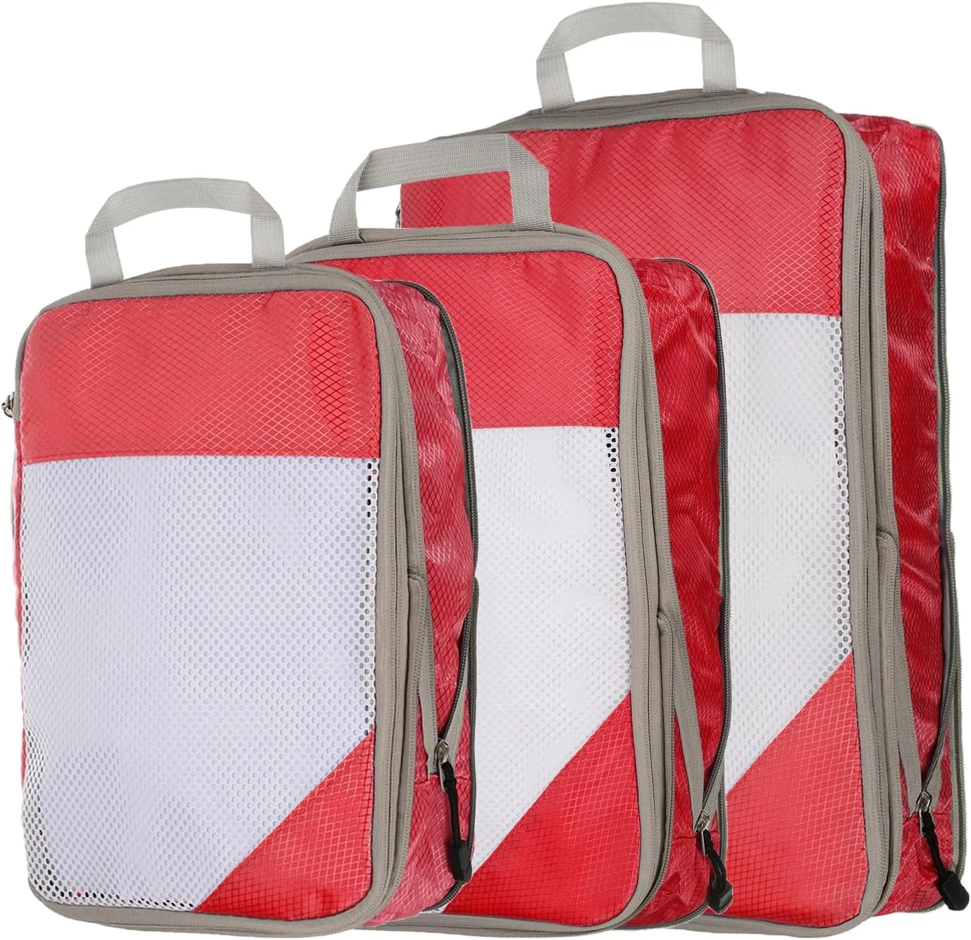 HARFINGTON 3pcs Compression Packing Cube for Suitcases Lightweight Luggage Organizers Bag Travel Essentials Compression Bags for Carry on Suitcases, Red