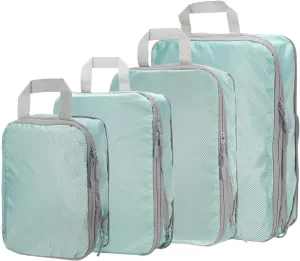 HARFINGTON 4pcs Compression Packing Cube for Suitcases Lightweight Luggage Organizers Bag Expandable Storage Travel Essentials Compression Bags for Carry on Suitcases, Blue