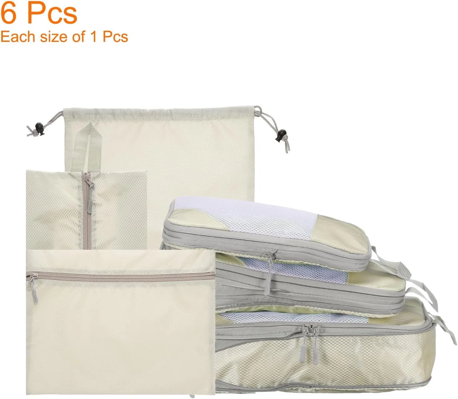 HARFINGTON 6pcs Compression Packing Cube for Suitcases Lightweight Luggage Organizers Bag Expandable Storage Travel Essentials Compression Bags for Carry on Suitcases, Beige