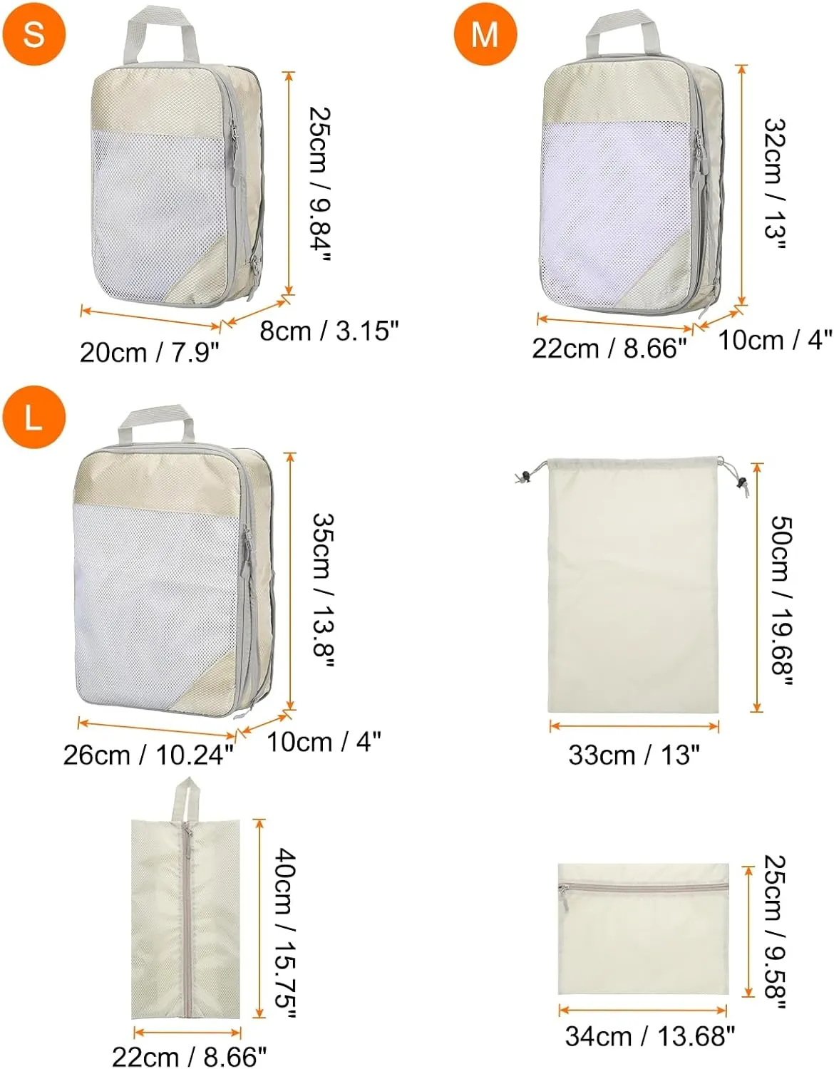 HARFINGTON 6pcs Compression Packing Cube for Suitcases Lightweight Luggage Organizers Bag Expandable Storage Travel Essentials Compression Bags for Carry on Suitcases, Beige