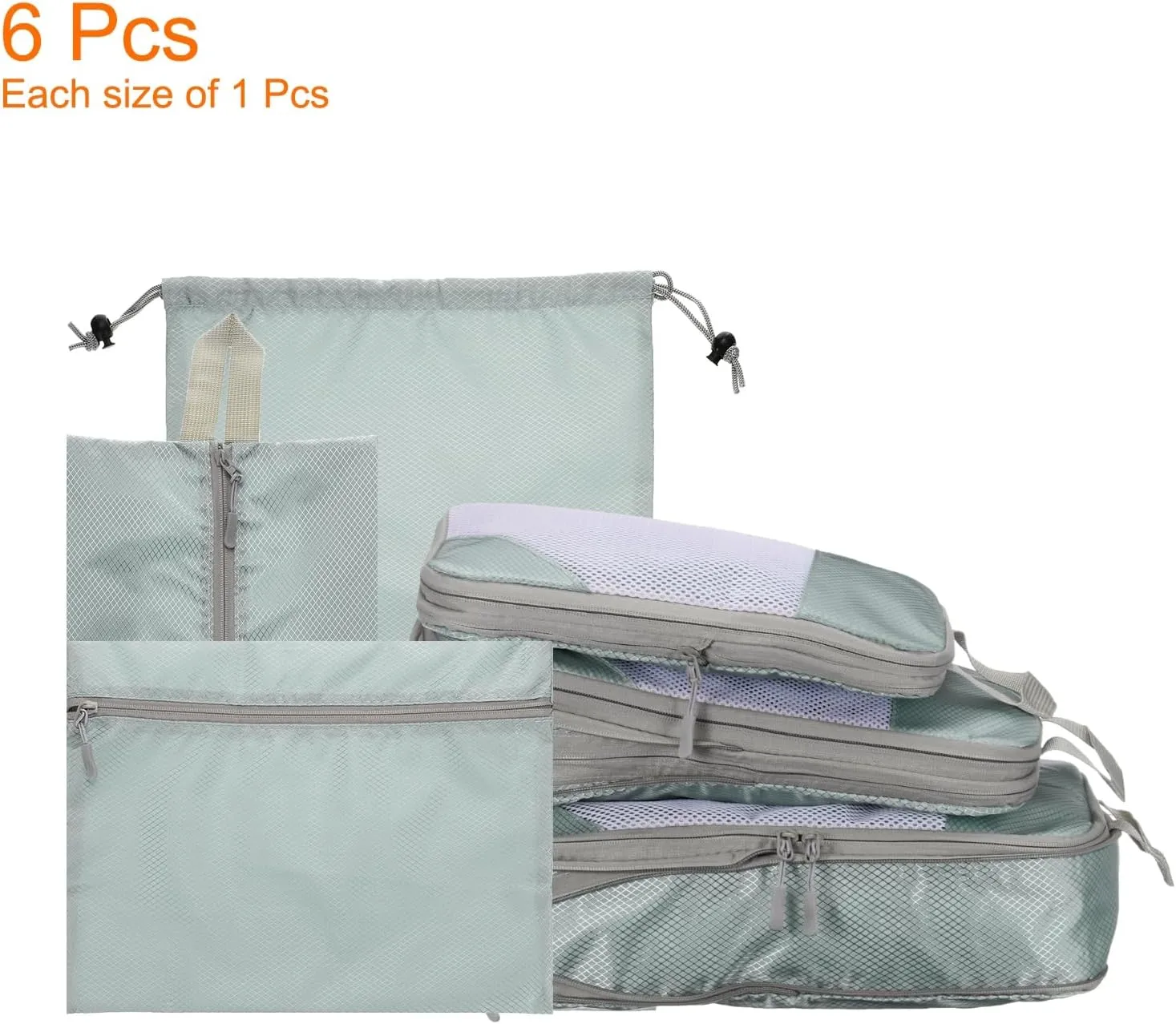 HARFINGTON 6pcs Compression Packing Cube for Suitcases Lightweight Luggage Organizers Bag Expandable Storage Travel Essentials Compression Bags for Carry on Suitcases, Grey