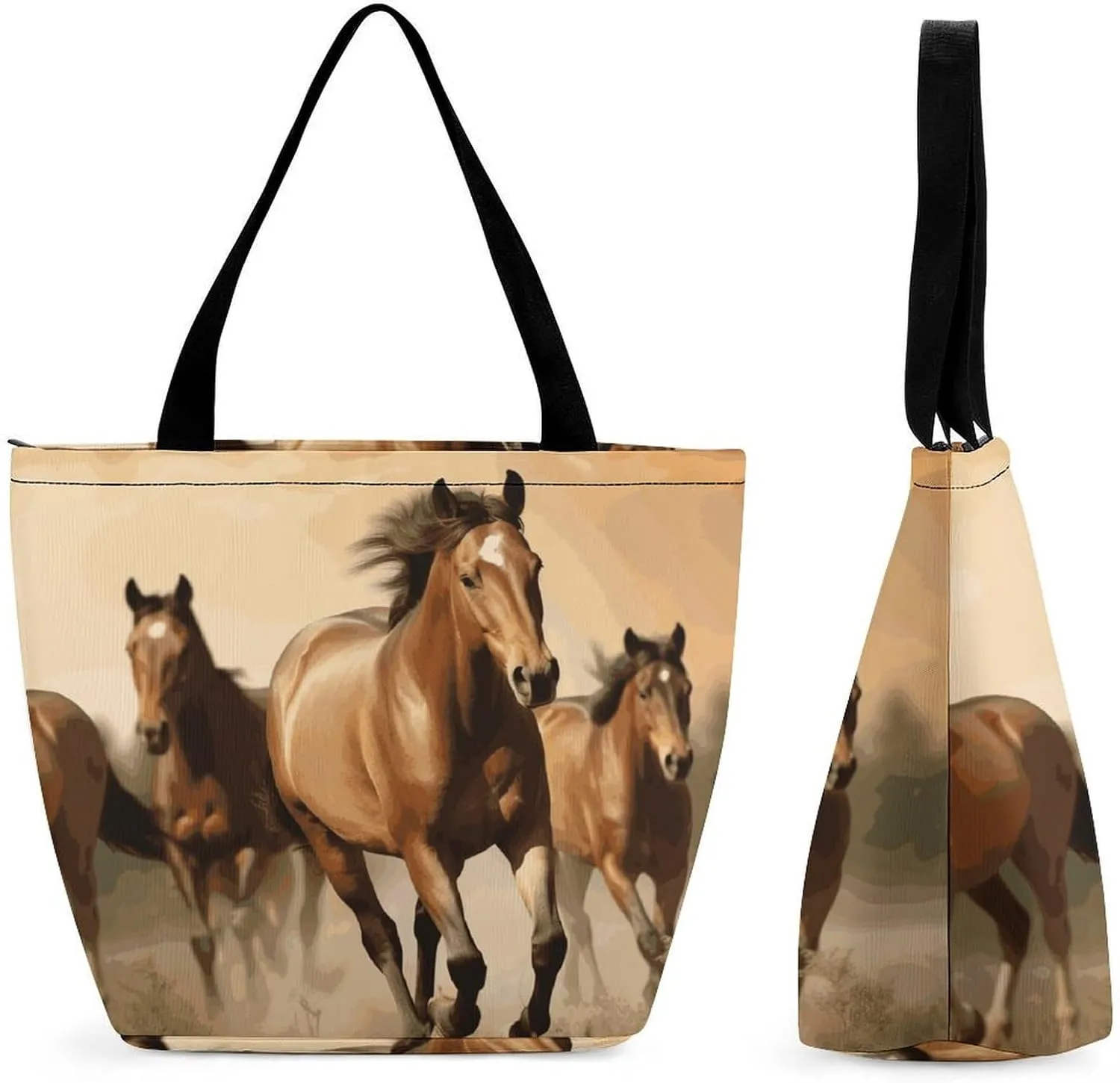Horses Shopping Bag for Ladies Reusable Shopping Bagstote Bag Stylish Waterproof Oxford Cloth Ladies Shoulder Bag for Work Shopping