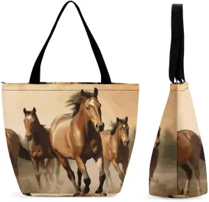 Horses Shopping Bag for Ladies Reusable Shopping Bagstote Bag Stylish Waterproof Oxford Cloth Ladies Shoulder Bag for Work Shopping