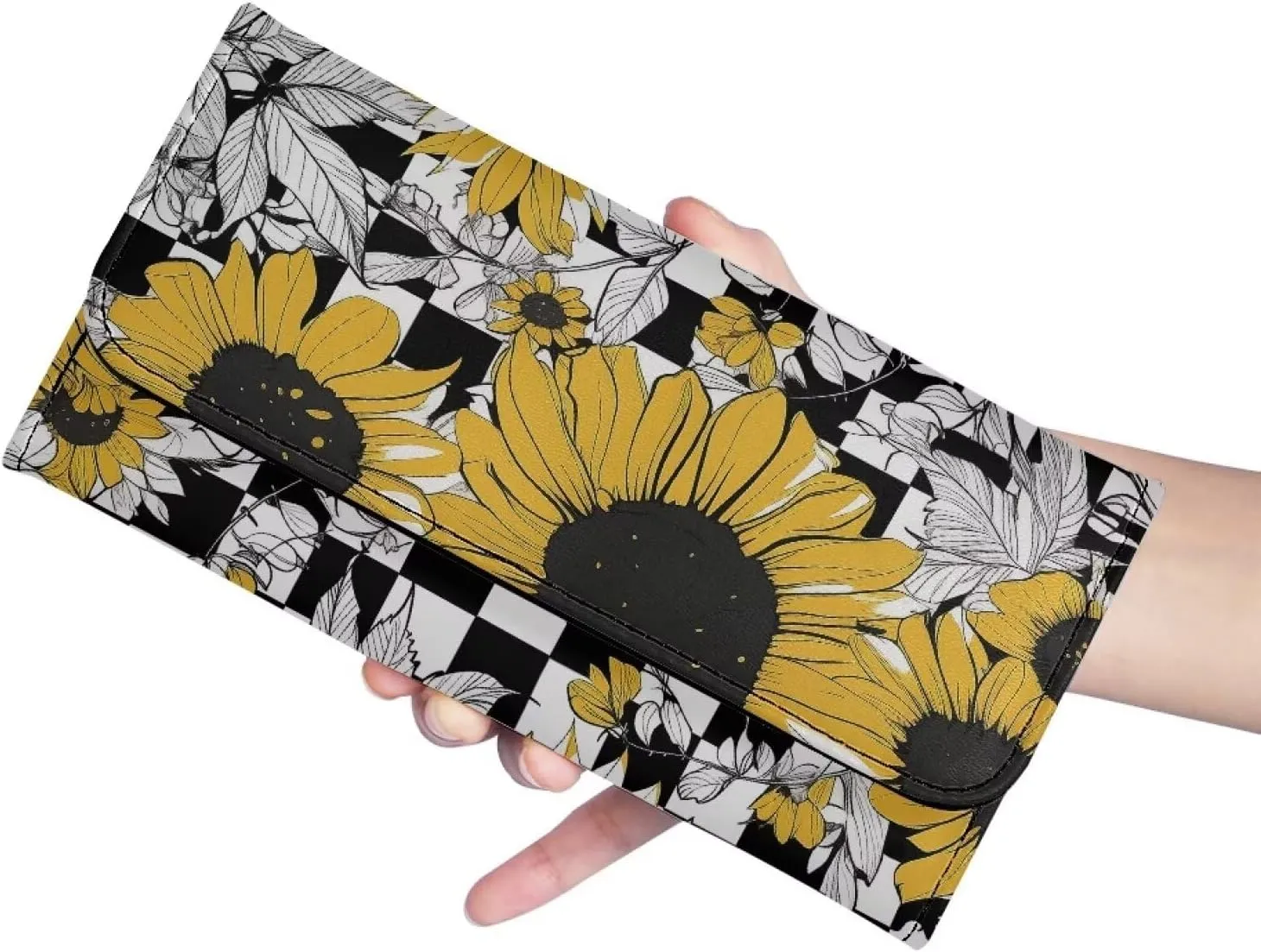 Howilath Adorable Panda Sunflower Printed Women Trifold Wallet Large Capacity Credit Card Holder Organizer Clutch Purse Travel Money Bags
