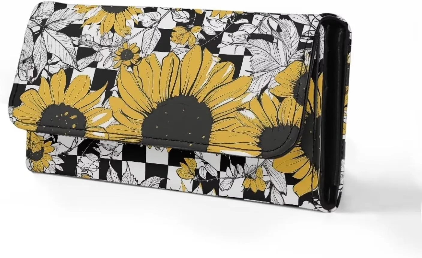 Howilath Adorable Panda Sunflower Printed Women Trifold Wallet Large Capacity Credit Card Holder Organizer Clutch Purse Travel Money Bags