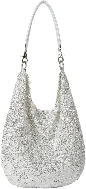 Hycurey Glitter Sequin Tote Bag for Women Lightweight Sparkle Shoulder Bag with Large Capacity Shiny Underarm Hobo Bags