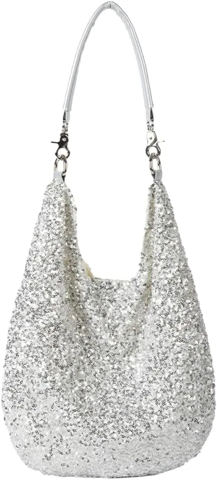 Hycurey Glitter Sequin Tote Bag for Women Lightweight Sparkle Shoulder Bag with Large Capacity Shiny Underarm Hobo Bags
