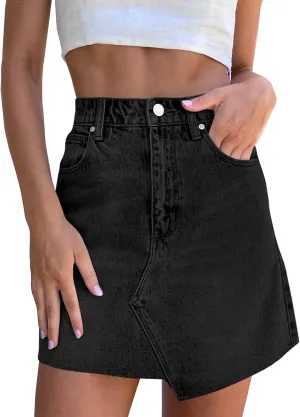 imesrun Womens Mini Denim Skirts Causal High Waisted Cute Asymmetrical Hem Summer Short Jean Skirts with Pockets