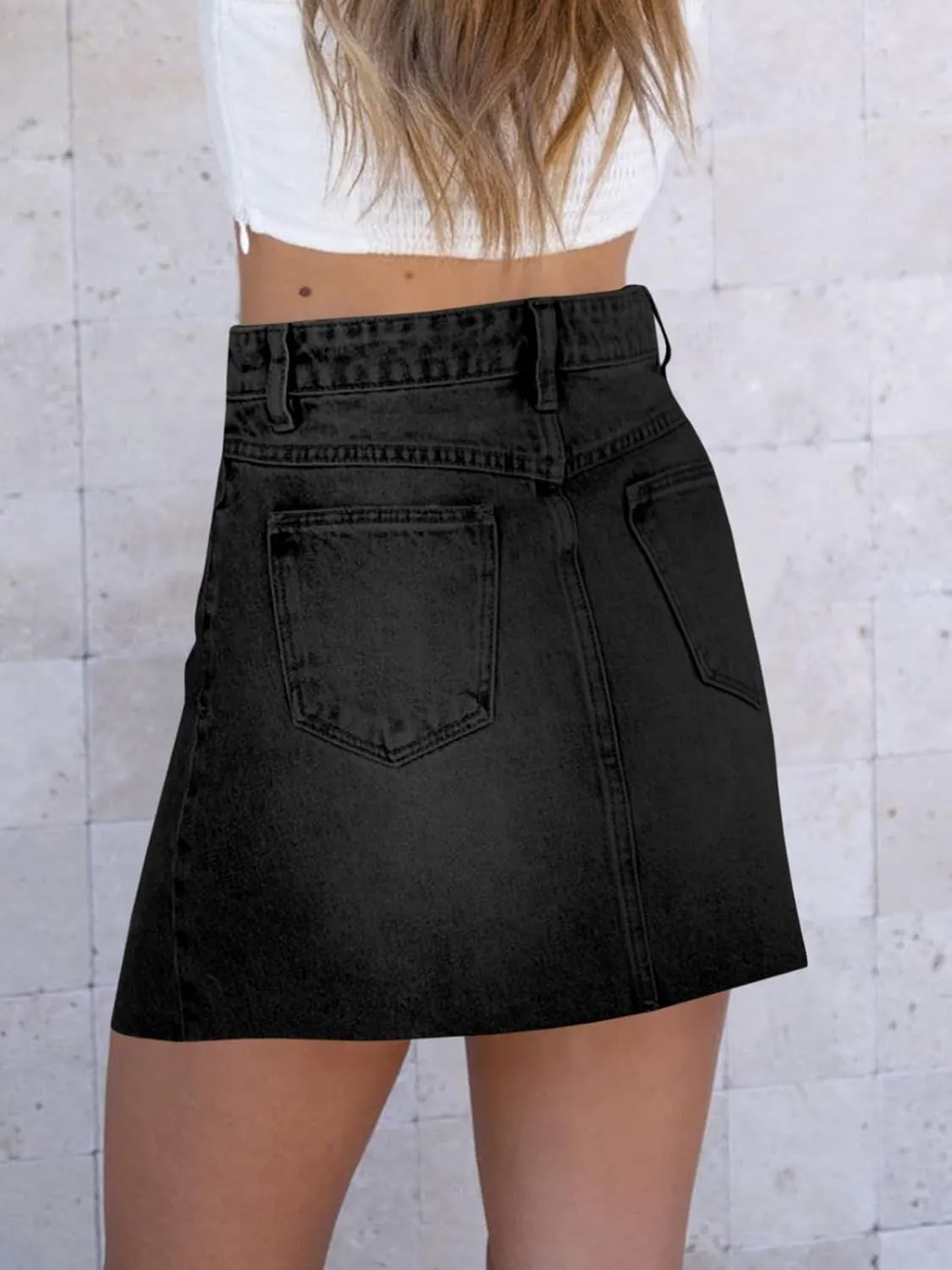 imesrun Womens Mini Denim Skirts Causal High Waisted Cute Asymmetrical Hem Summer Short Jean Skirts with Pockets
