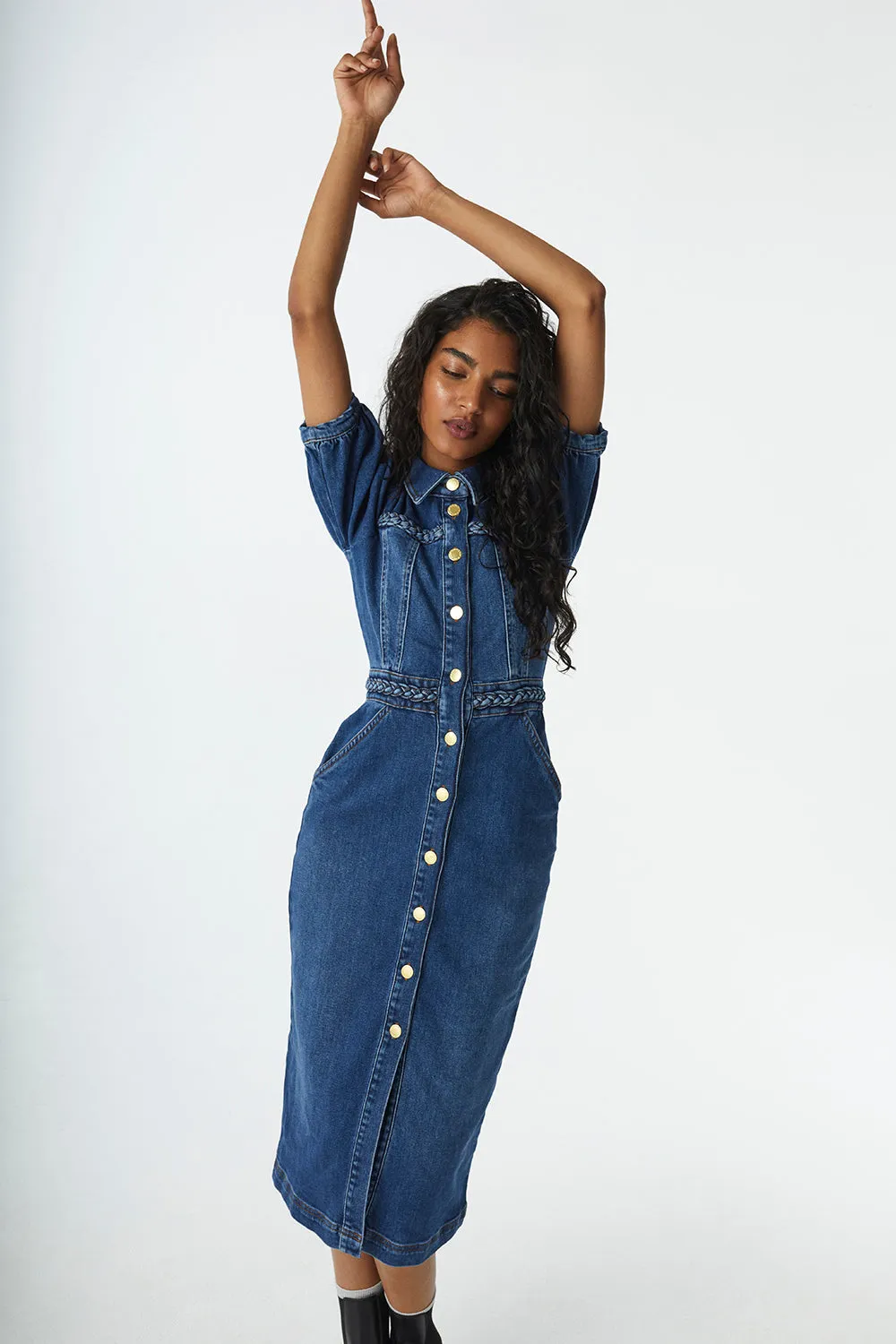 Indigo Plait Detail Denim Dress