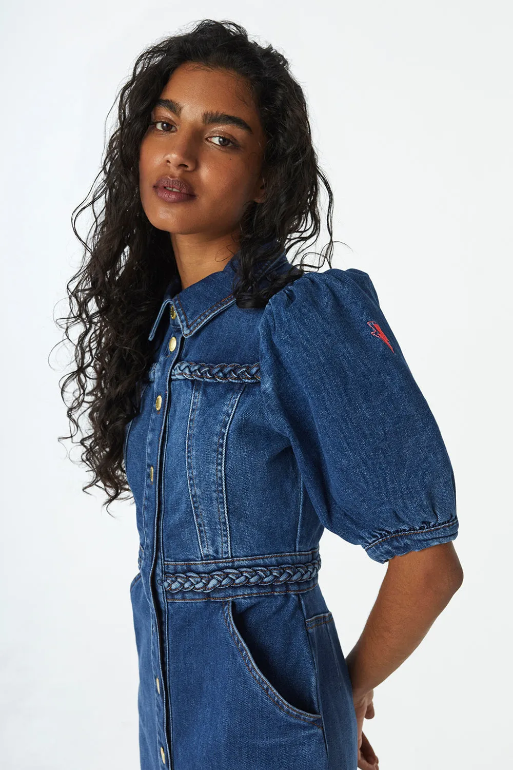 Indigo Plait Detail Denim Dress