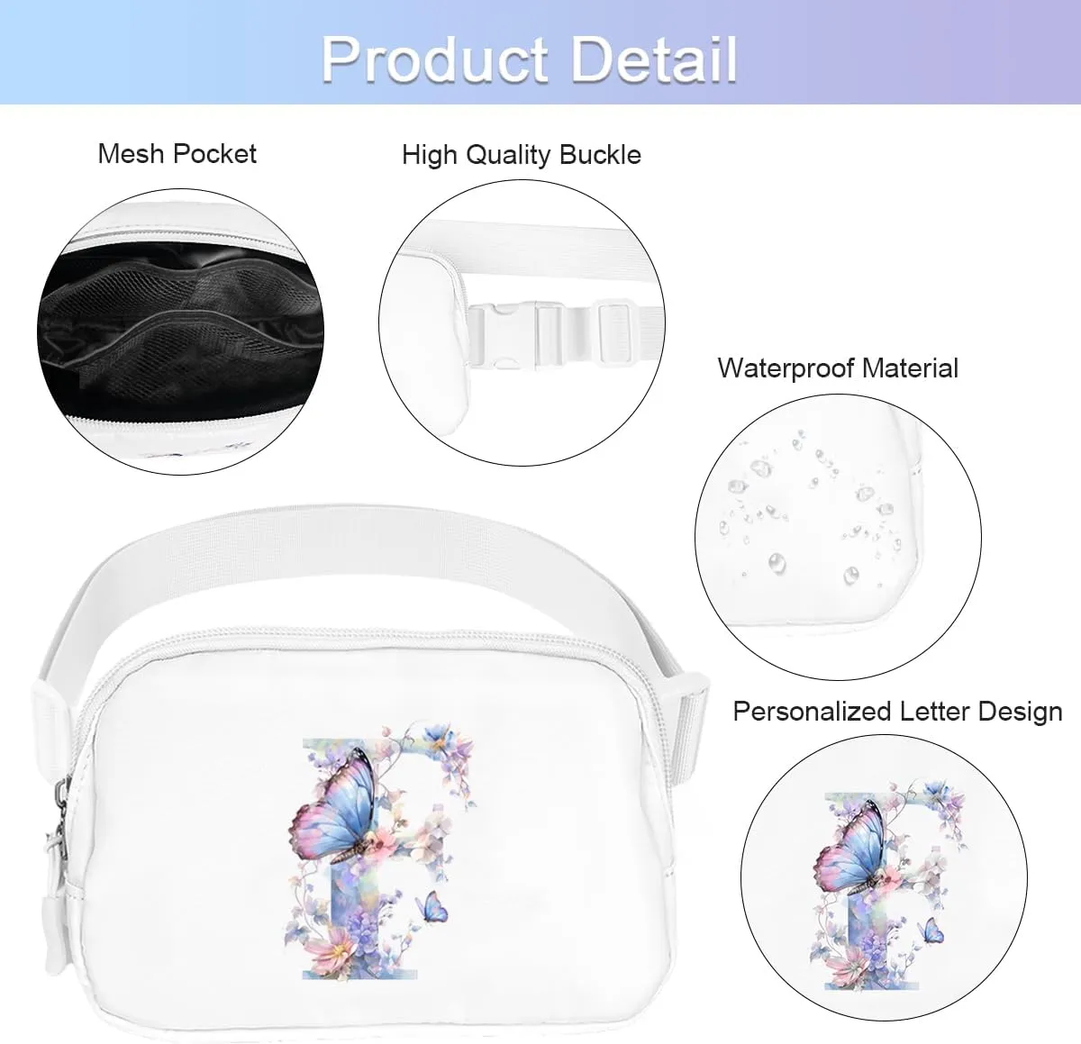 Initail Letter Personalized Belt Bag Cute Crossbody Bags for Women Fashion Waist Packs Letter A-T Waterproof Running Workout Hiking Travel Fanny Pack,F