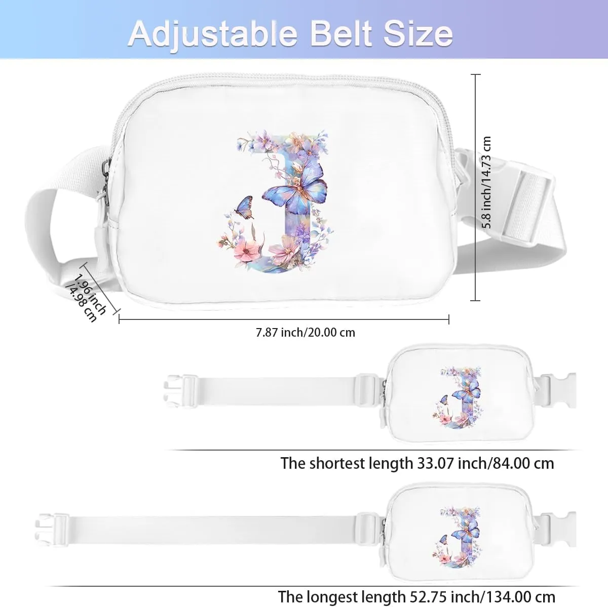 Initail Letter Personalized Belt Bag Cute Crossbody Bags for Women Fashion Waist Packs Letter A-T Waterproof Running Workout Hiking Travel Fanny Pack,J