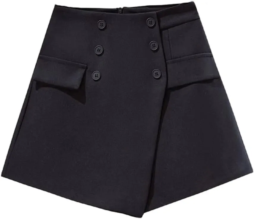 Irregular High-Waisted Short Pant Skirt Large Size Suit Button Temperament A-line Wide-Leg Pants(XL Code)