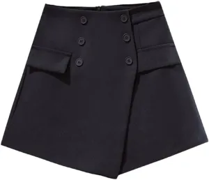 Irregular High-Waisted Short Pant Skirt Large Size Suit Button Temperament A-line Wide-Leg Pants(XL Code)