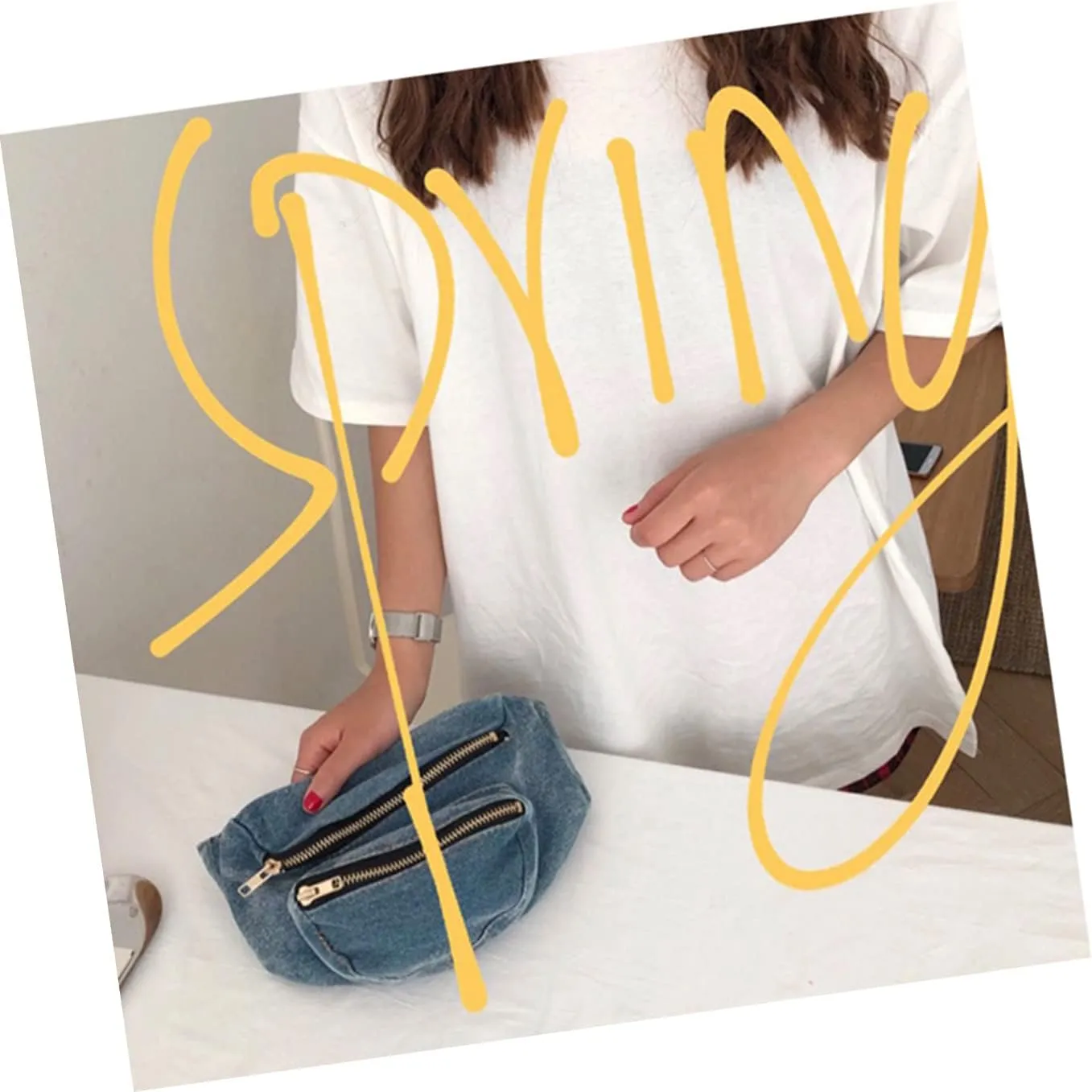 Jean Fanny Pack for Women Lightweight Denim Pouch Elastic Waistband Crossbody Pouch Dark Blue Waist Bag