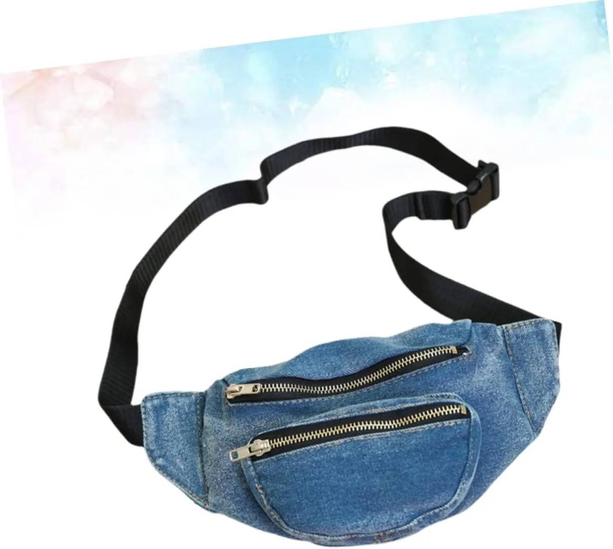 Jean Fanny Pack for Women Lightweight Denim Pouch Elastic Waistband Crossbody Pouch Dark Blue Waist Bag