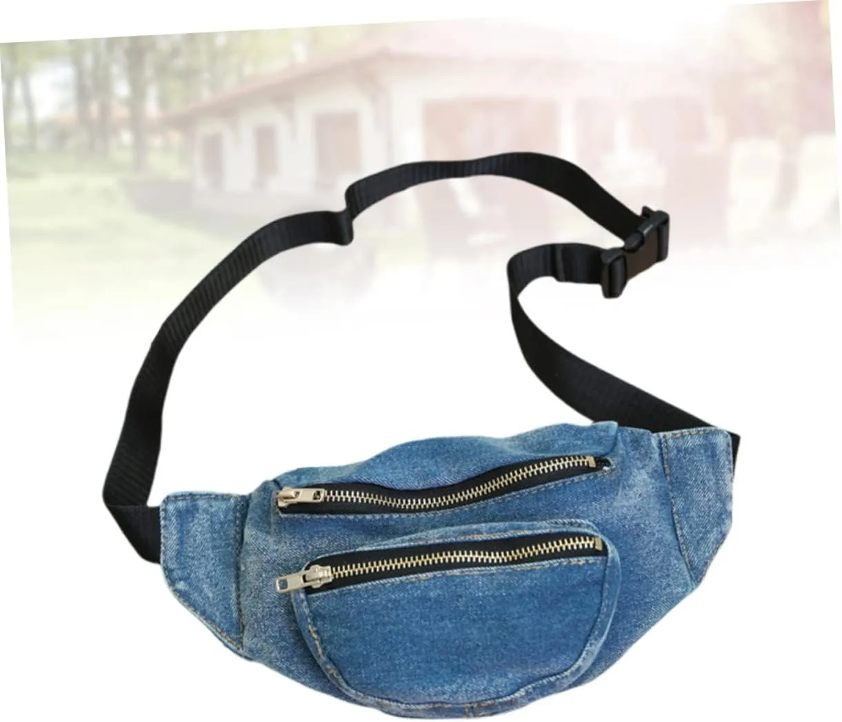 Jean Fanny Pack for Women Lightweight Denim Pouch Elastic Waistband Crossbody Pouch Dark Blue Waist Bag