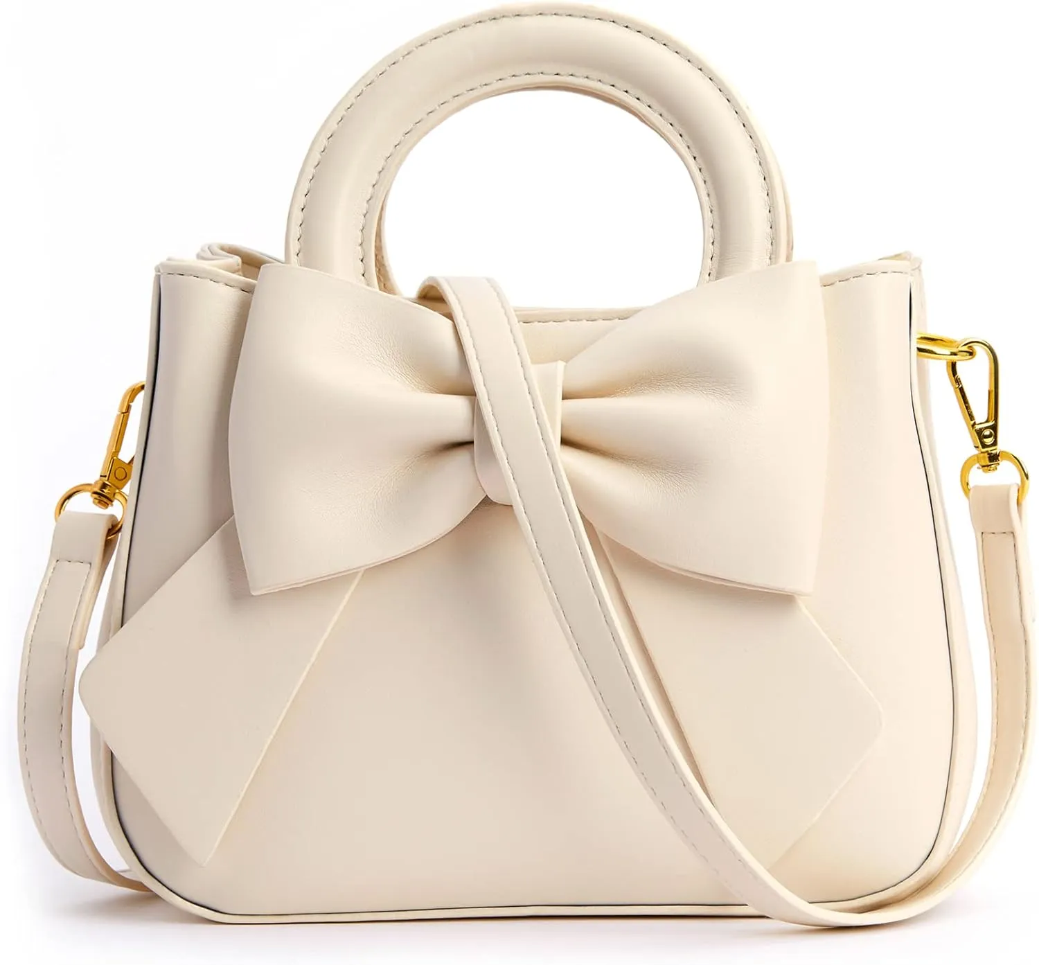JHVYF Girls Mini Handbag Cute Pu Leather Shoulder Bags for Women Satchel Bag Fashion Crossbody Purse with Bow Beige