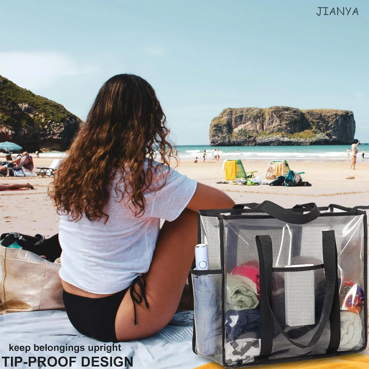 JIANYA Clear Tote Bag Beach Bags for Women Large Waterproof Sandproof Tip-proof Shoudler Tote Bag Swim Pool Bag
