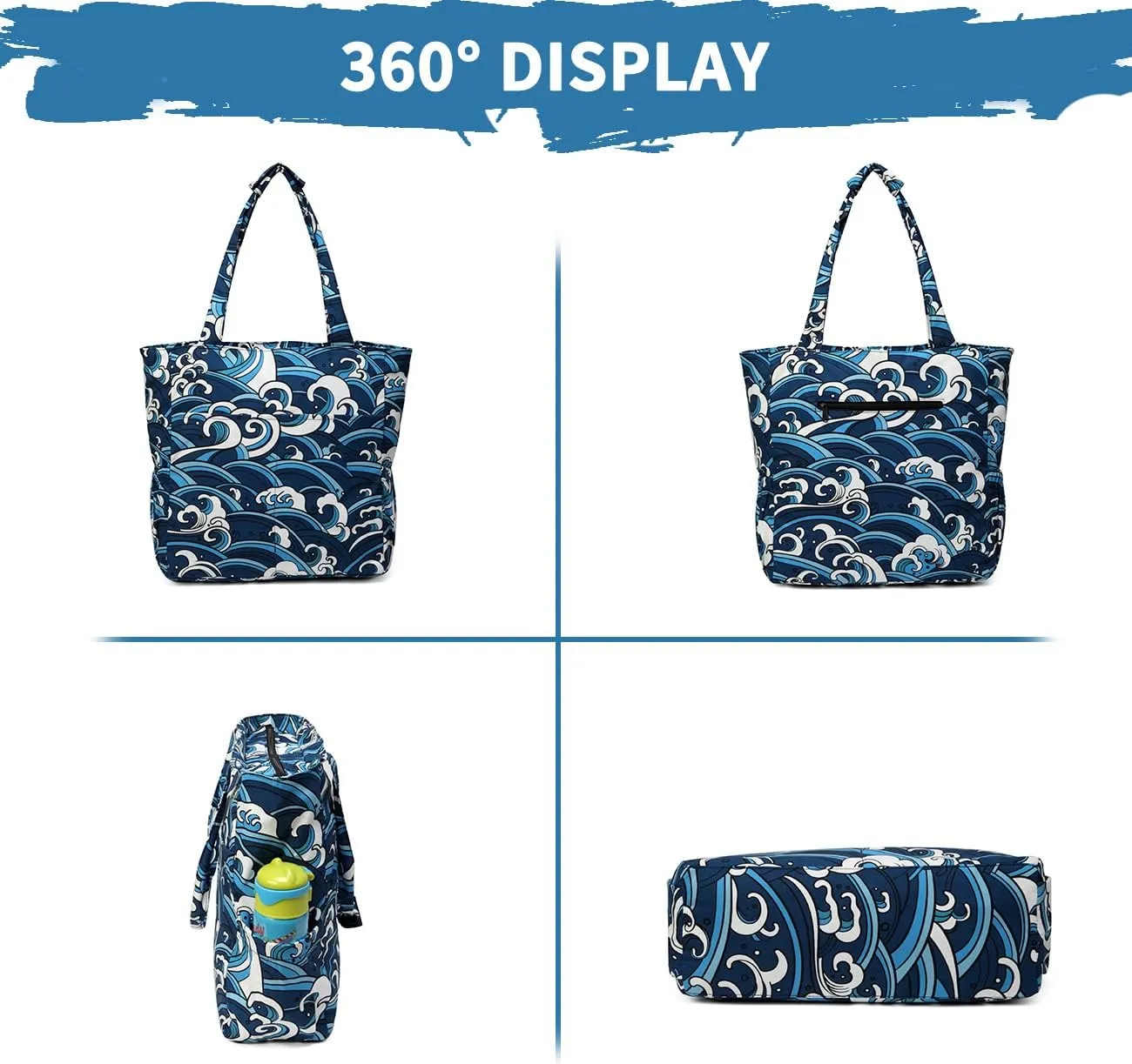 Kasqo Beach Tote Bags for Women, Waterproof Sandproof Large Pool Bag Stylish Zipper Beach Tote for Gym Travel Shopping School