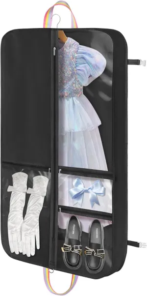 Kids Garment Bags for Dance Costumes, 40" Dance Costume Garment Bag for Dance Competition with Multi Pockets and Rainbow Handles Perfect for Dance Recitals and Practice, Black
