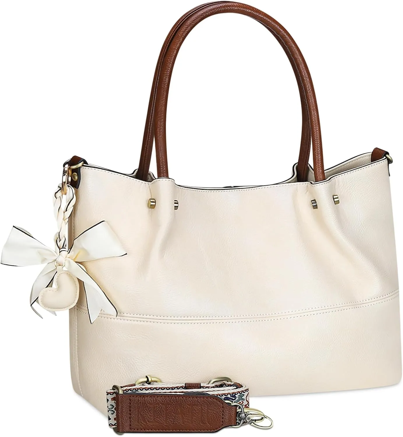 KITATU Vegan Leather Satchel Shoulder Bags Large Capacity Tote Crossbody Handbag for Women with Detachable Purse and Strap