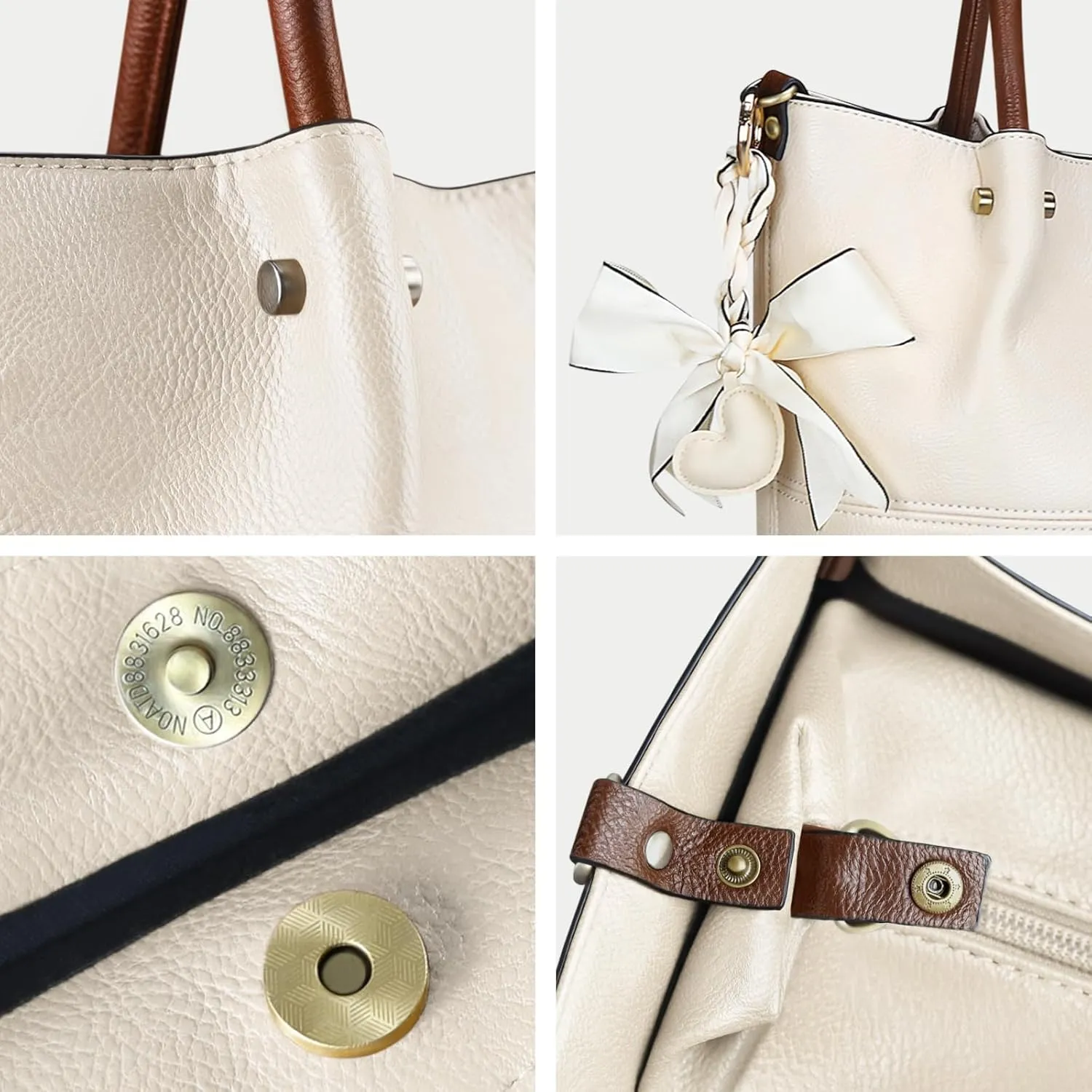 KITATU Vegan Leather Satchel Shoulder Bags Large Capacity Tote Crossbody Handbag for Women with Detachable Purse and Strap