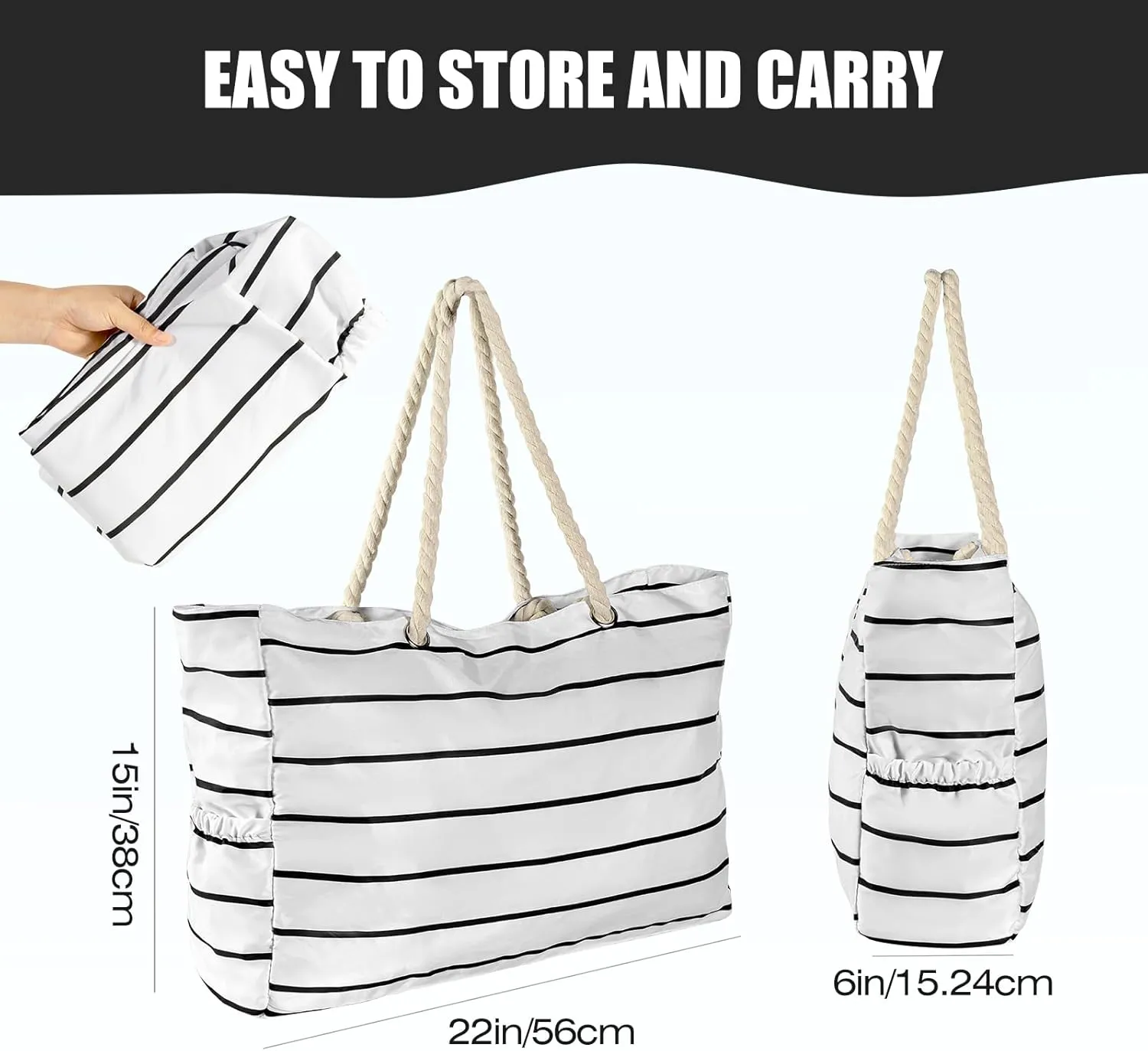 KUAK Beach Bag, Large Beach Bags for Women Waterproof Sandproof Beach Tote Bag with Zipper and Pockets for Pool Family