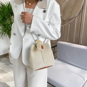 LAPRBY Women's Summer Vacation Clutch Chic Raffia Straw Rattan Handbag Bucket Bag Shoulder Bag Summer Beach Purse