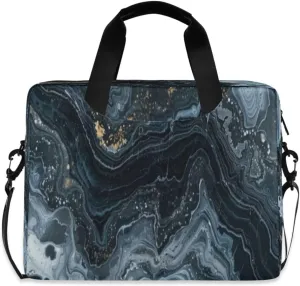 Laptop Bag for Women - Fits 16 inch with Laptop Compartment Carrying Messenger Sleeve with Strap Professional Fashion Travel Purse for Business Office Bag Blue-black Marble