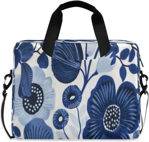 Laptop Bag for Women - Fits 16 inch with Laptop Compartment Carrying Messenger Sleeve with Strap Professional Fashion Travel Purse for Business Office Bag Blue Flowers