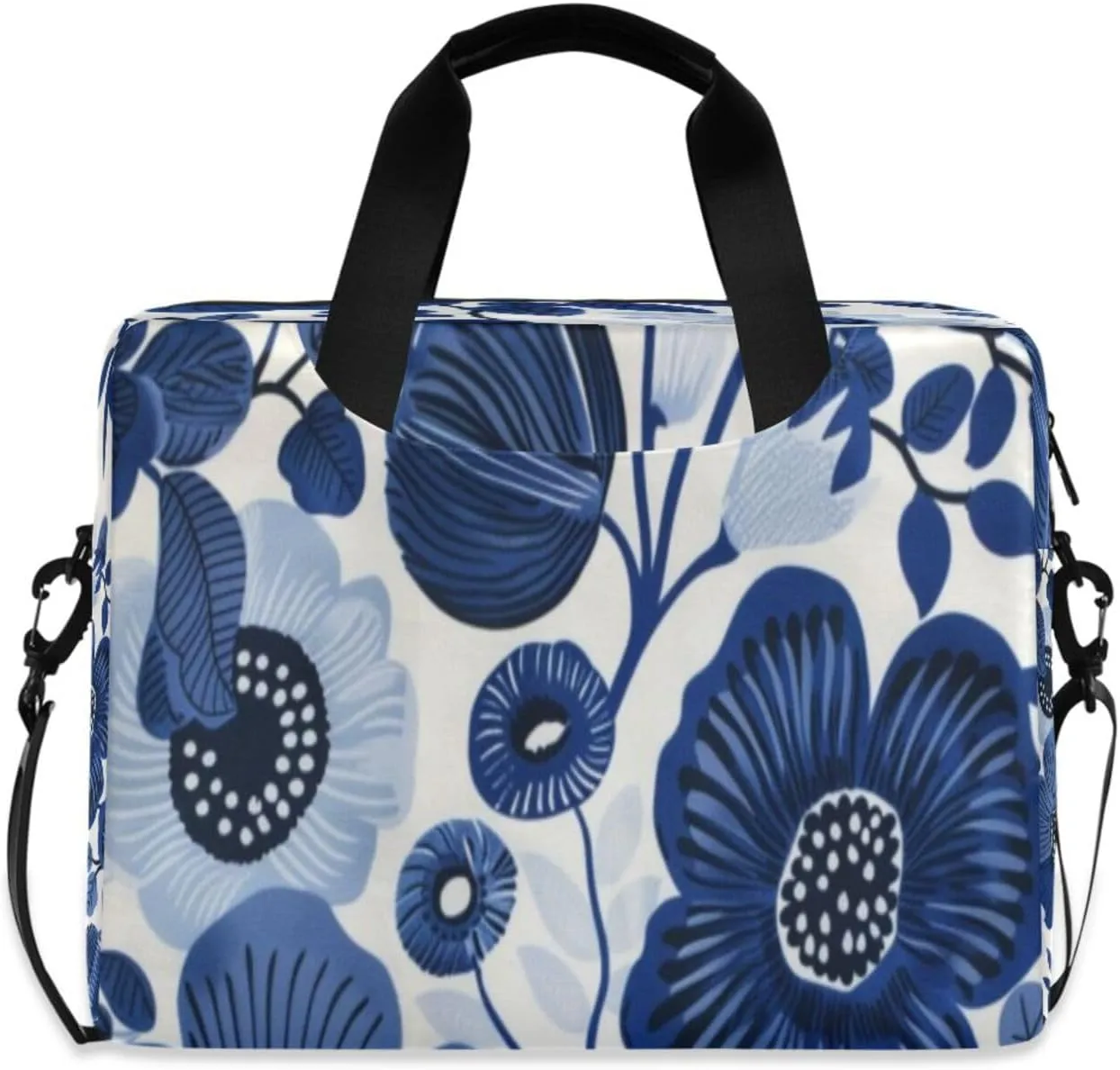 Laptop Bag for Women - Fits 16 inch with Laptop Compartment Carrying Messenger Sleeve with Strap Professional Fashion Travel Purse for Business Office Bag Blue Flowers