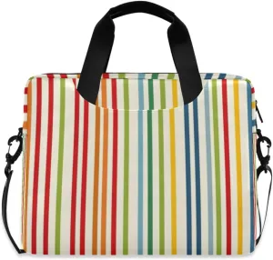 Laptop Bag for Women - Fits 16 inch with Laptop Compartment Carrying Messenger Sleeve with Strap Professional Fashion Travel Purse for Business Office Bag Colorful Vertical Stripes