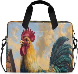 Laptop Bag for Women - Fits 16 inch with Laptop Compartment Carrying Messenger Sleeve with Strap Professional Fashion Travel Purse for Business Office Bag Rooster Sunflower Farmhouse