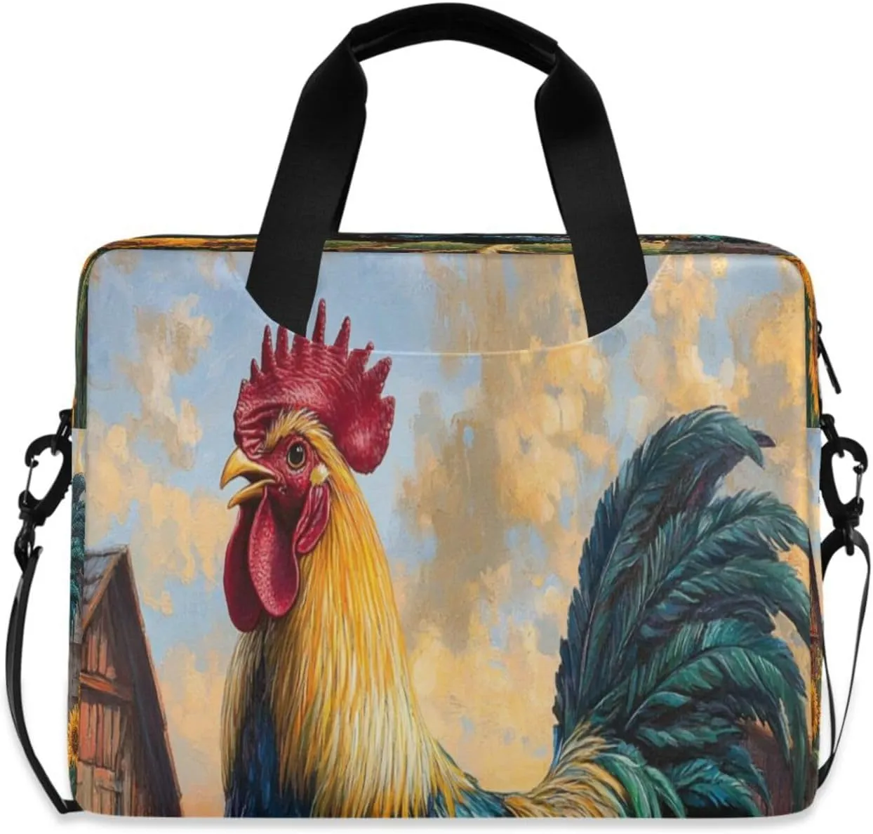 Laptop Bag for Women - Fits 16 inch with Laptop Compartment Carrying Messenger Sleeve with Strap Professional Fashion Travel Purse for Business Office Bag Rooster Sunflower Farmhouse