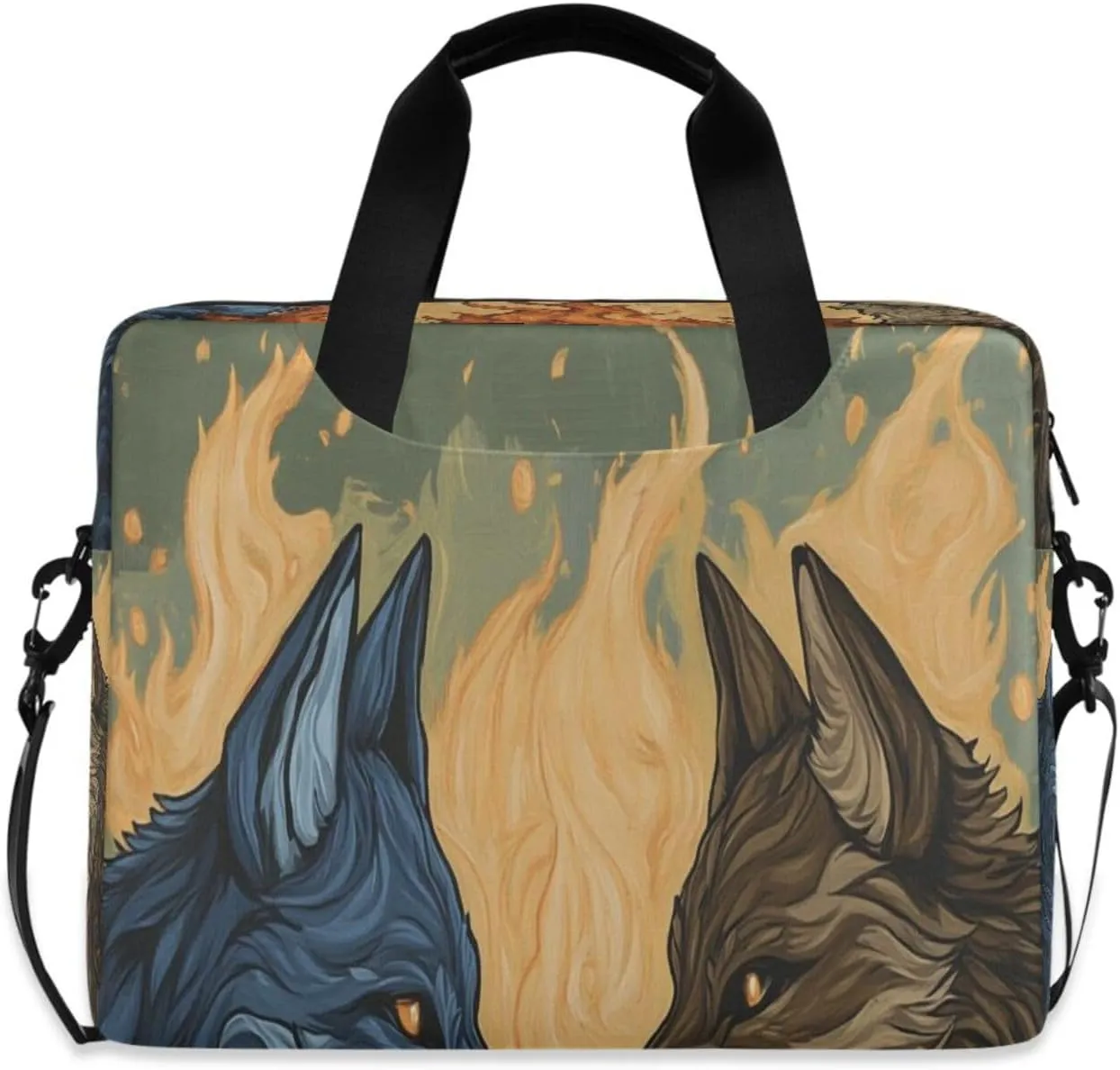 Laptop Bag for Women - Fits 16 inch with Laptop Compartment Carrying Messenger Sleeve with Strap Professional Fashion Travel Purse for Business Office Bag Two Wolves