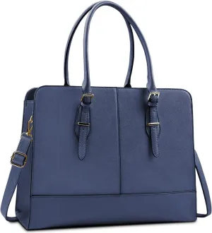 Laptop Bag for Women Leather Work Tote 15.6 Inch Laptop for Computer Bag Waterproof Business Office Professional Large Capacity Handbag Shoulder Bag Blue