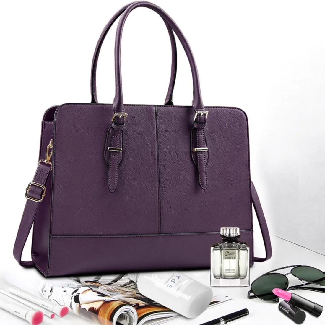 Laptop Bag for Women Leather Work Tote 15.6 Inch Laptop for Computer Bag Waterproof Business Office Professional Large Capacity Handbag Shoulder Bag DeepPurple