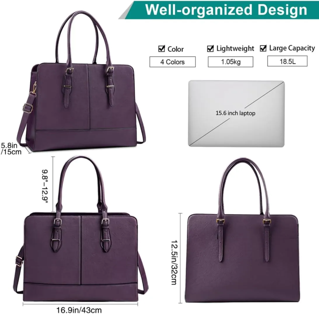 Laptop Bag for Women Leather Work Tote 15.6 Inch Laptop for Computer Bag Waterproof Business Office Professional Large Capacity Handbag Shoulder Bag DeepPurple