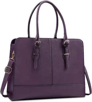 Laptop Bag for Women Leather Work Tote 15.6 Inch Laptop for Computer Bag Waterproof Business Office Professional Large Capacity Handbag Shoulder Bag DeepPurple