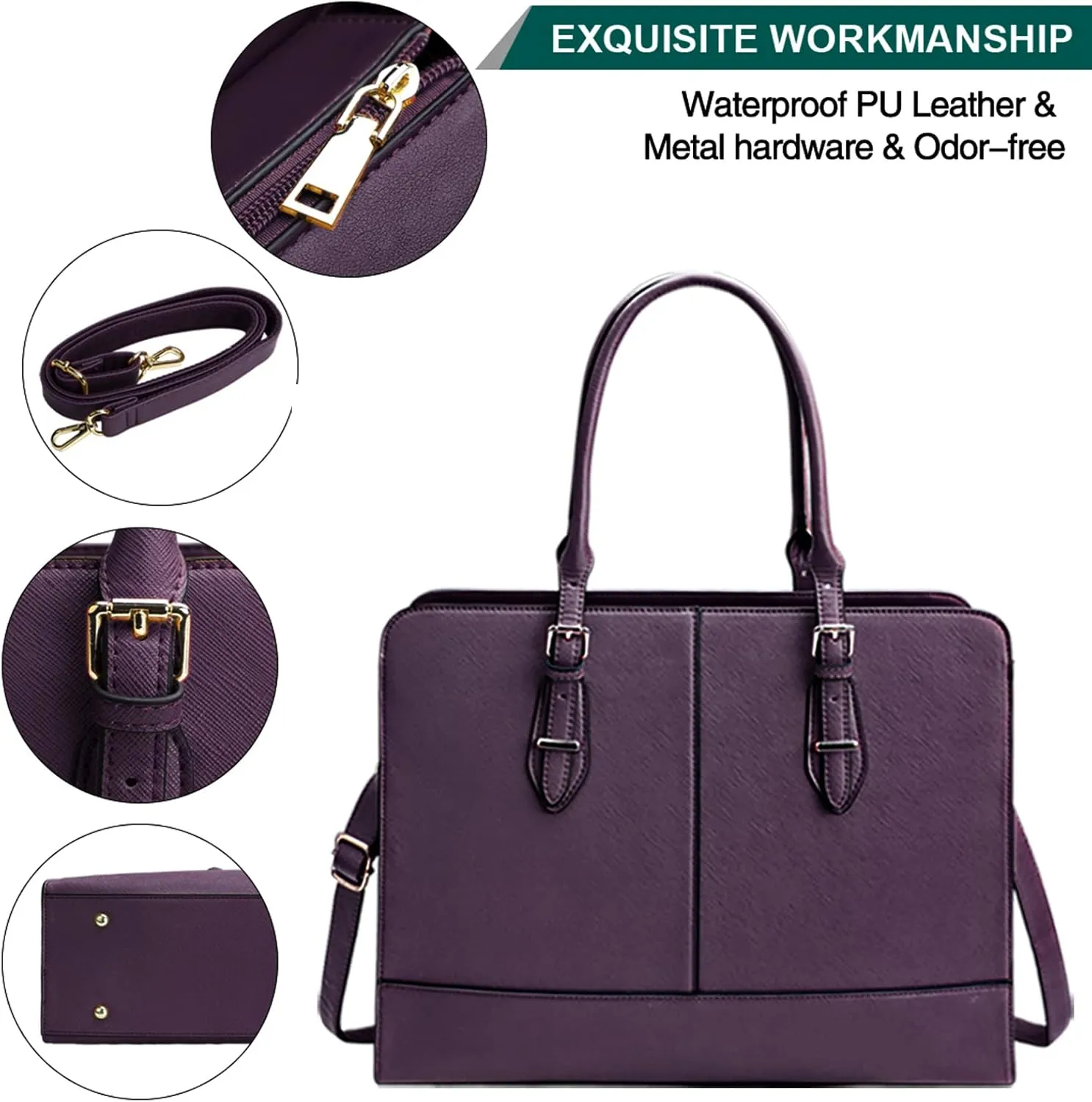 Laptop Bag for Women Leather Work Tote 15.6 Inch Laptop for Computer Bag Waterproof Business Office Professional Large Capacity Handbag Shoulder Bag DeepPurple