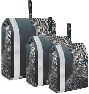 Leopard Cheetah Blue Eyes Packing Cubes Set of 3, Lightweight Travel Luggage Organizers Foldable Bags for Easy Packing and Organization