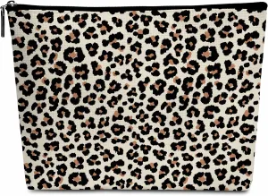 Leopard Print Makeup Bag, Cosmetic Bag Pouch for Women, Large Capacity Portable Toiletries Zipper Pouch for Women Sister Friends Girls Teen Ladies-B18