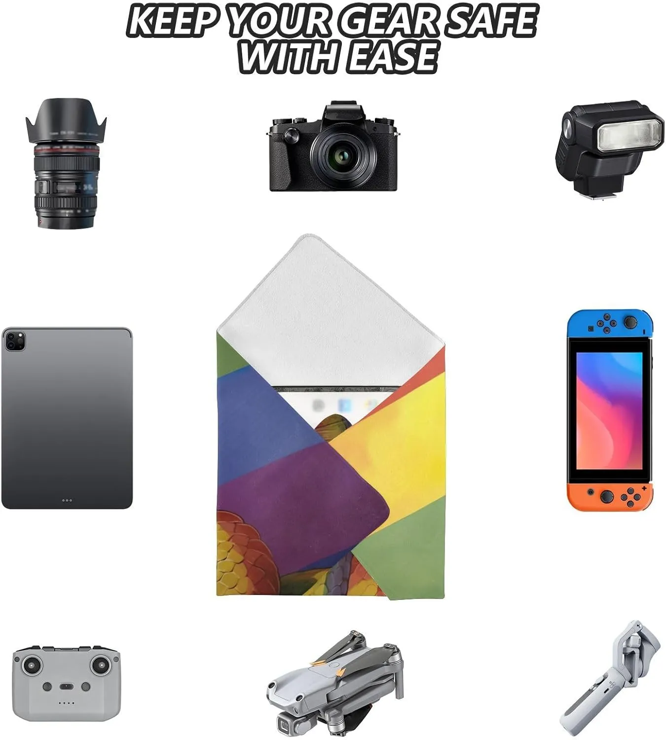 Lgbt Rainbow Snake Pride Magic Self-Adhesive Cloth Protective Camera Lens Wrapper for Photographers Anti-scratch Dustproof Lens Holders for Tablets Camera Lens DSLR Phones Accessories (17.7" x 17.7")